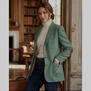 Ralph Lauren Blazer Women 12 Petite Equestrian Wool Leather Elbow Patch Jacket